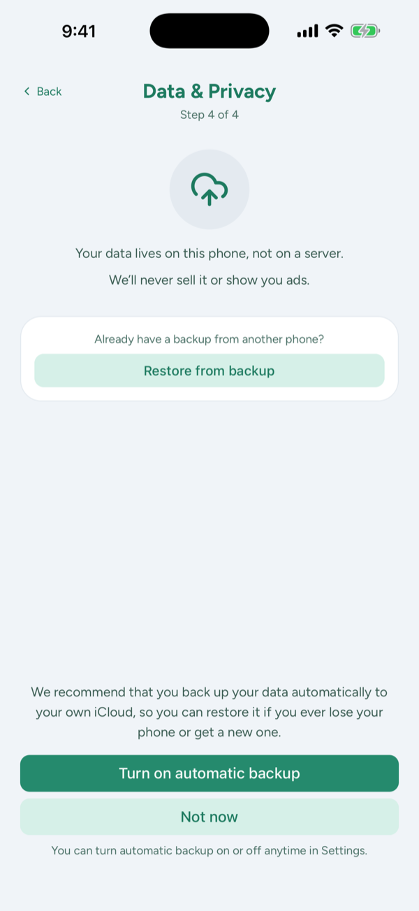 Onboarding: back up automatically