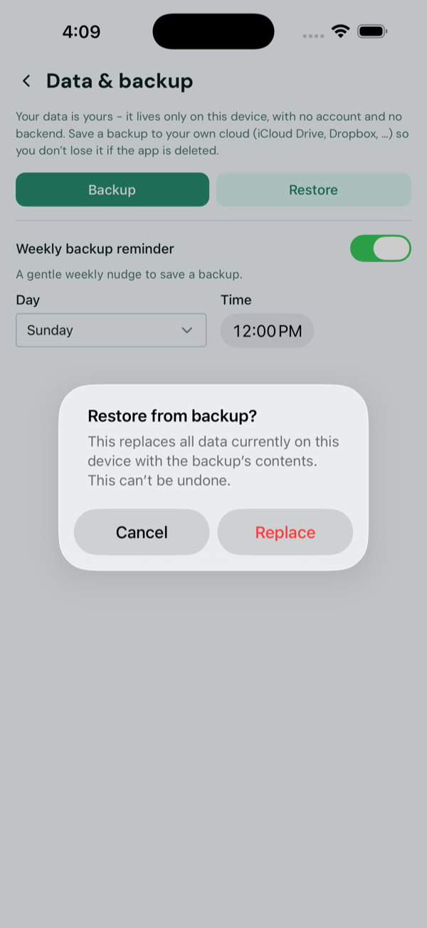 Restoring replaces what’s on the device