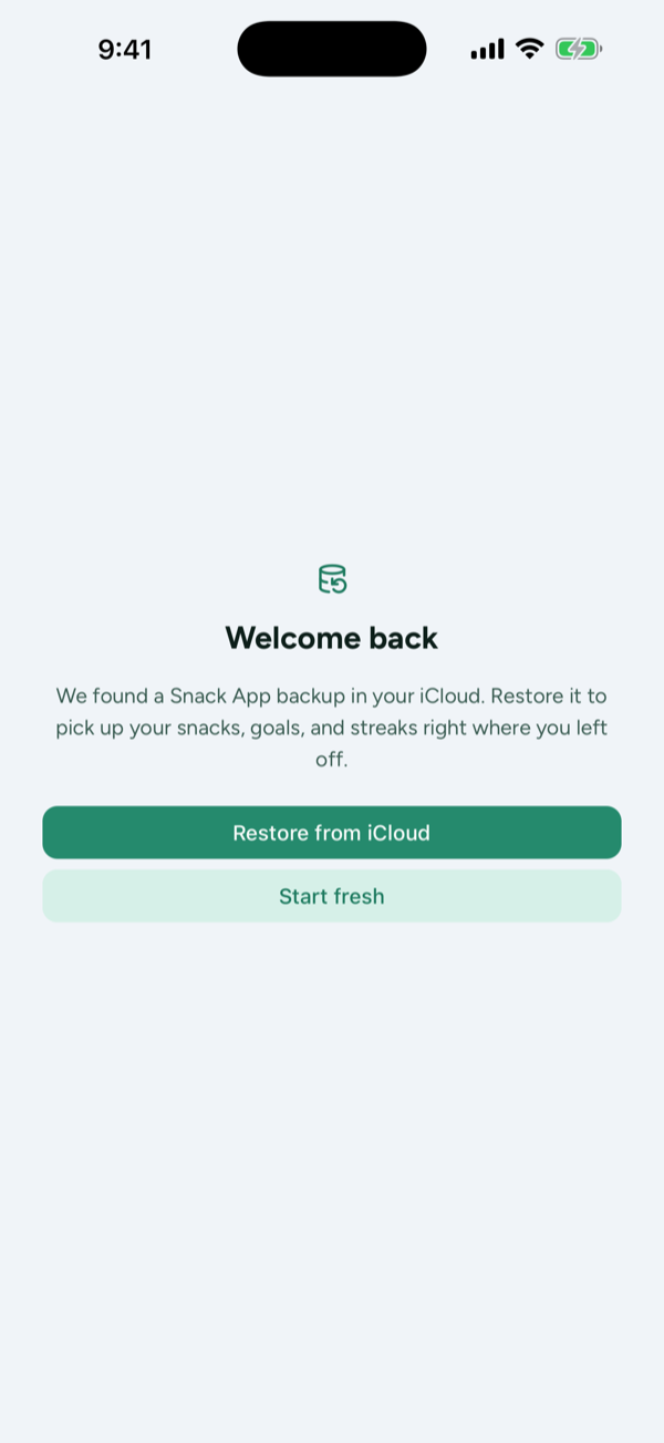 Welcome back - restore from iCloud