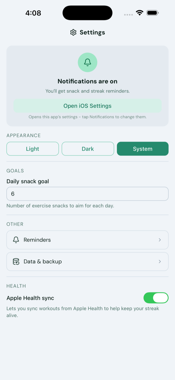Settings → Data & backup