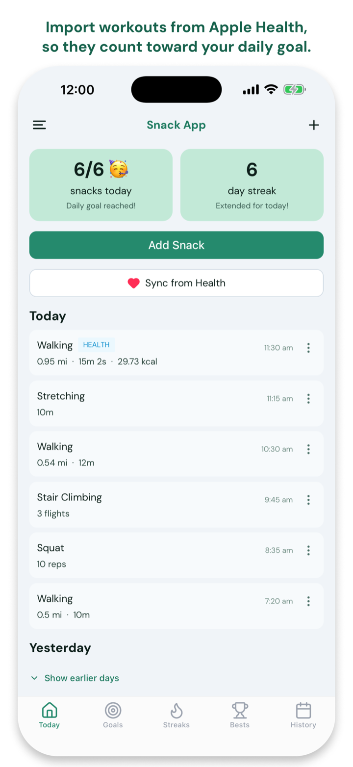 An imported Apple Health workout counting toward the daily goal